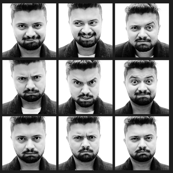 Collage van knappe jongeman verschillende emoties uitdrukken - Foto, afbeelding