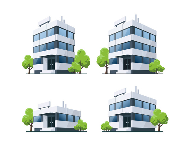 Office Vector Buildings Illustration with Trees - Vecteur, image