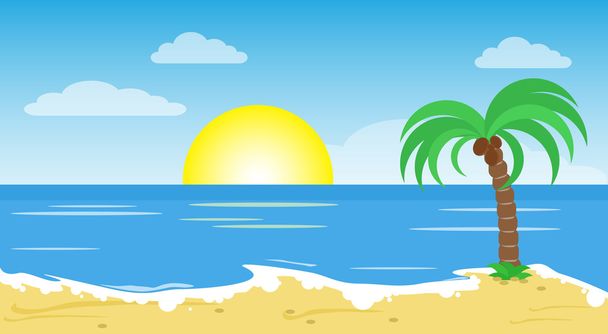 Tropical Beach Island Palm Tree Ocean Summer Vacation - Vector, afbeelding