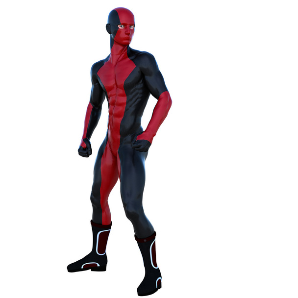 um jovem super-herói homem com músculos em vermelho preto super terno
 - Foto, Imagem