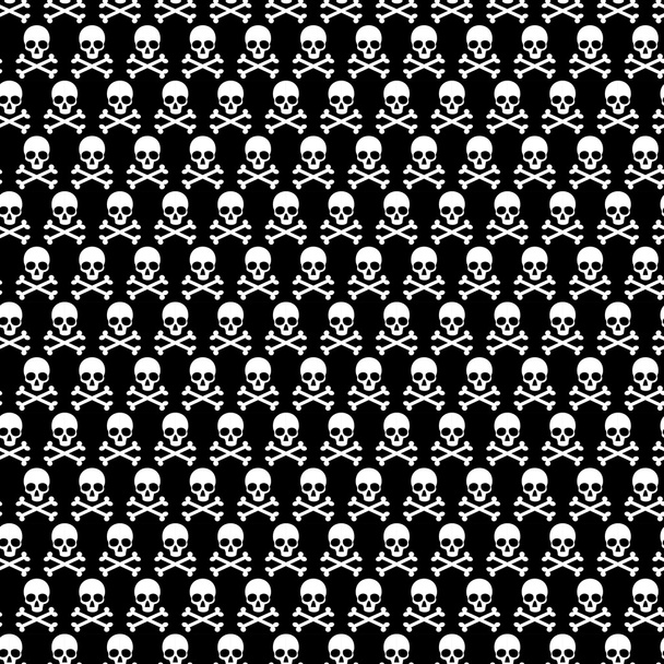 seamless white skulls on black - Vector, Image