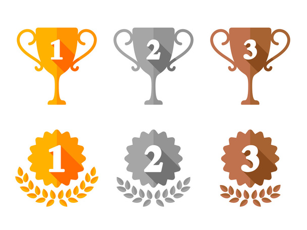Trofee Cup en Award medailles pictogrammen - Vector, afbeelding