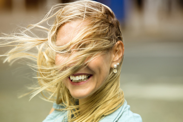 portrait of laughing happy blond woman - Fotoğraf, Görsel