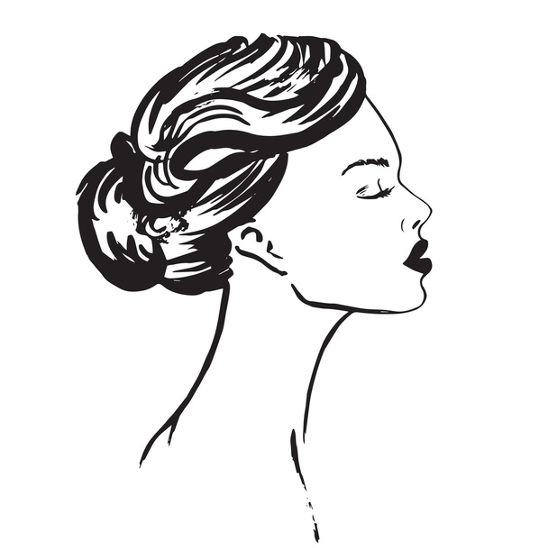 hand drawn Profile of young woman.  - Vector, Imagen