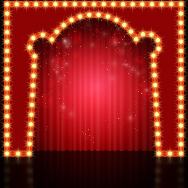 Leere Retro-Bühne mit rotem Vorhang - Vektor, Bild