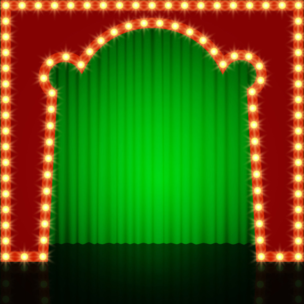 Scène rétro vide avec rideau vert
 - Vecteur, image
