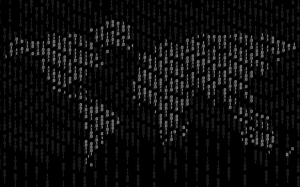 バイナリのコンピューター コード、技術背景の抽象的な世界地図 - ベクター画像