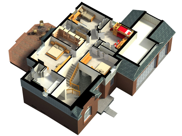 3D ingerichte huis Rendering - Foto, afbeelding
