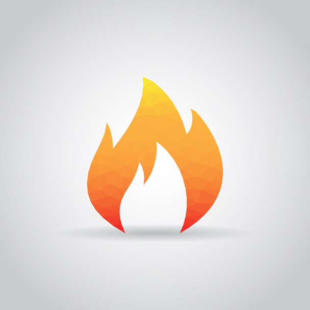 Ícone de chama de fogo em estilo poligonal em um fundo cinza
 - Vetor, Imagem