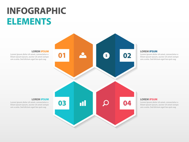 Abstract 4 hexagon business Infographics elements, presentation template flat design vector illustration for web design marketing advertising - Vector, Imagen