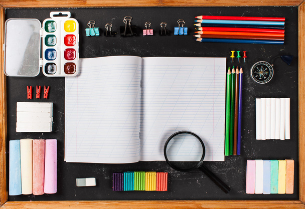 Stationery on a black background with space for text.  - Photo, Image