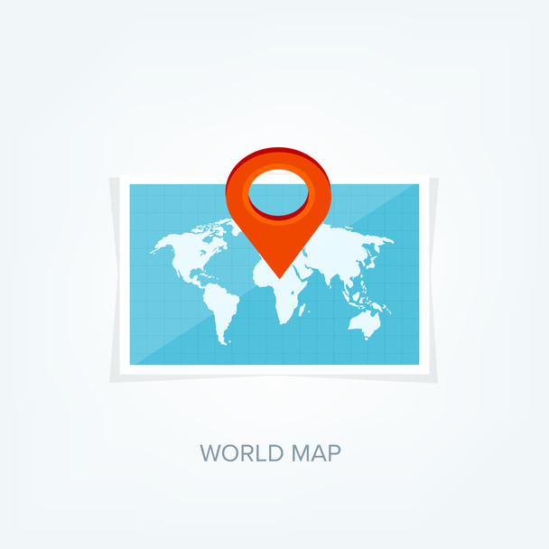 World map in a flat style. Earth, globe. Navigation. Route and destination. Icon. - Vettoriali, immagini