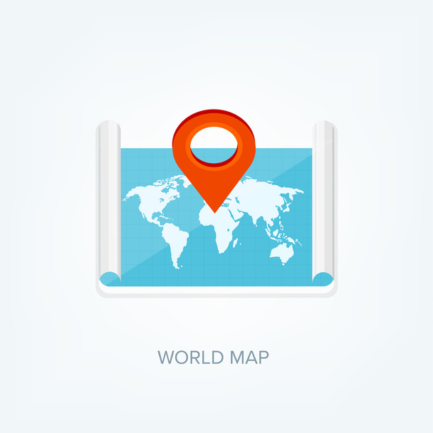 World map in a flat style. Earth, globe. Navigation. Route and destination. Icon. - Vektori, kuva
