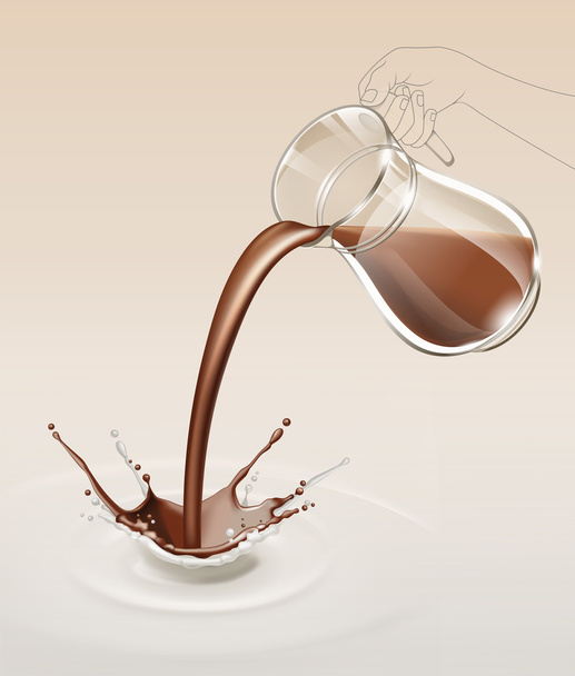 Flux vectoriel d'éclaboussures de chocolat au lait provenant d'une cruche en verre Fermer Isolé sur fond
 - Vecteur, image