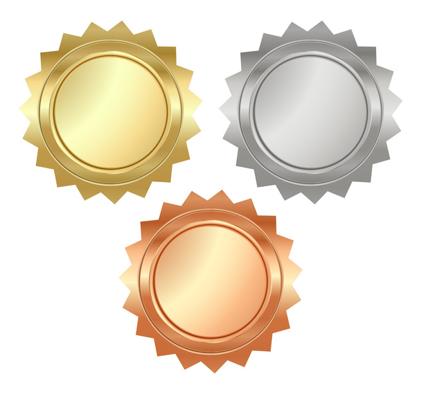 金・銀・銅の t の空白の光沢のある鋸歯状のメダルをベクトルします。 - ベクター画像