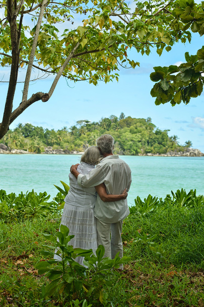 пожилая пара отдыхает на тропическом пляже
 - Фото, изображение