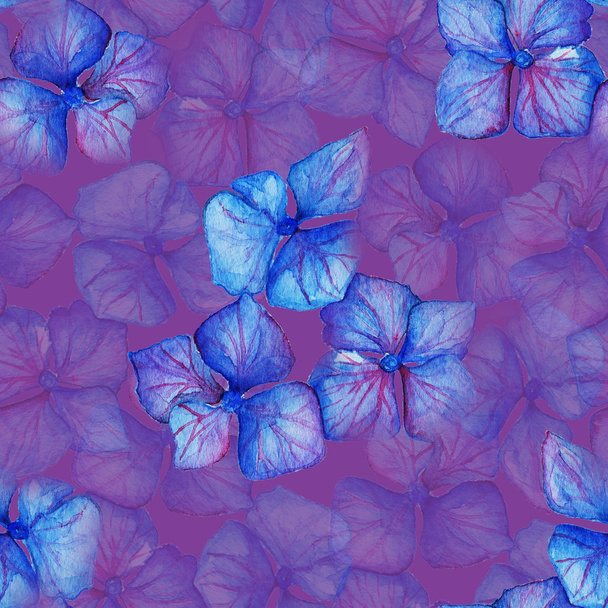 Blue violet hydrangea flowers composition seamless pattern background texture - Photo, Image