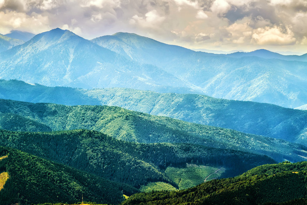 Picturesque Carpathian mountains landscape, view from the height, Chornogora ridge, Ukraine. - Photo, Image