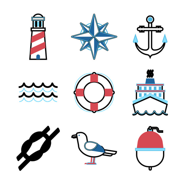 Marine sea icons vector set. - Vector, afbeelding