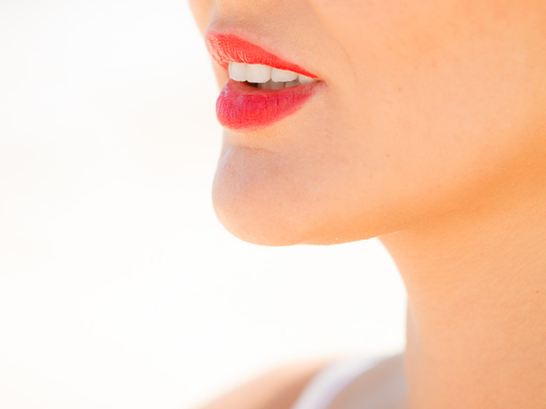Red lips smiling girl. - Foto, Imagem