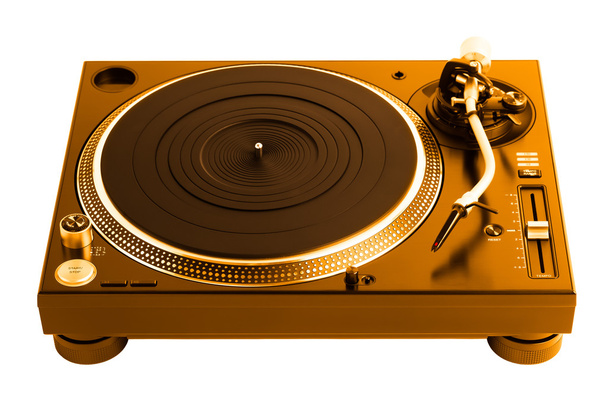 professional dj turntable isolated on white, golden tone - Photo, Image