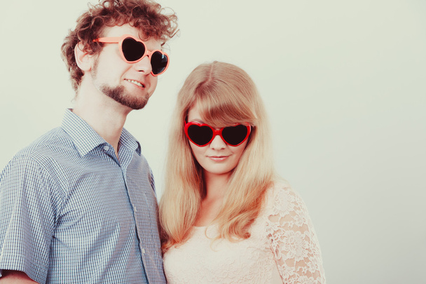 Happy couple man and woman in glasses. - Fotó, kép
