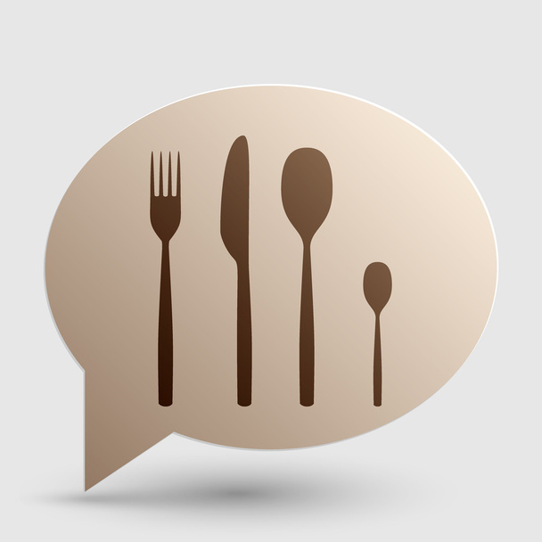 Fork spoon and knife sign. Brown gradient icon on bubble with shadow. - Vector, Image