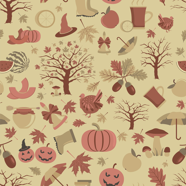 Autumn seamless pattern. Halloween and Thanksgiving day. Flat de - Vettoriali, immagini