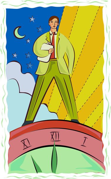Illustration of a man standing on a clock - Photo, Image