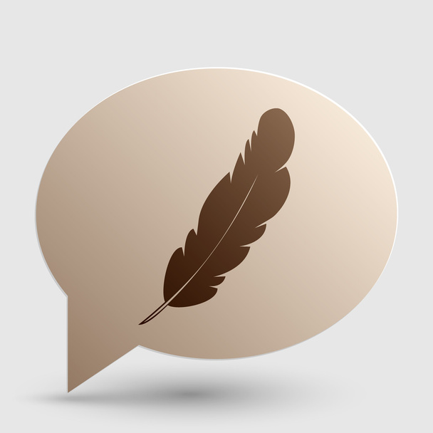 Feather sign illustration. Brown gradient icon on bubble with shadow. - Vector, Image