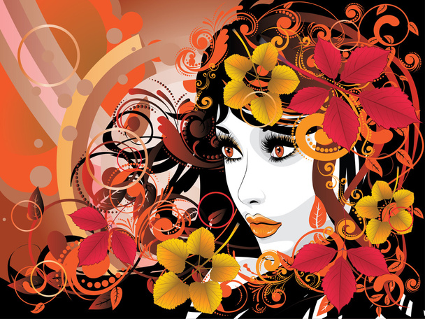 Κορίτσι φθινόπωρο με τα Floral - Διάνυσμα, εικόνα