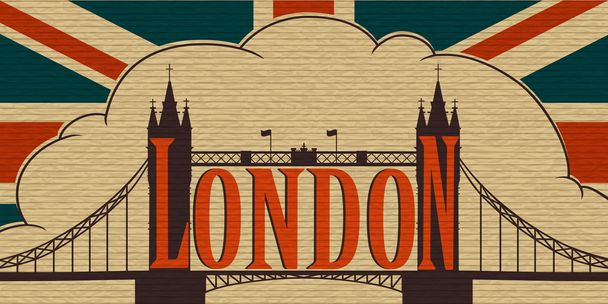 London, Tower Bridge and the flag of the UK - Vector, Image
