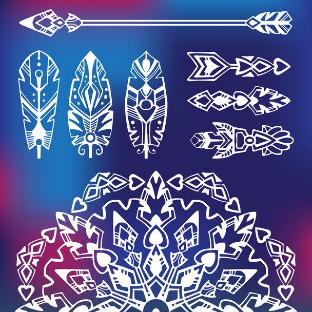 Boho style set with mandala and tribal symbols - Vektor, obrázek