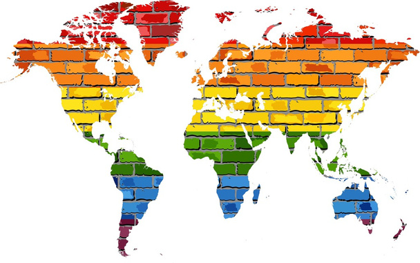 Weltkarte in den Farben der Flagge des Stolzes - Vektor, Bild