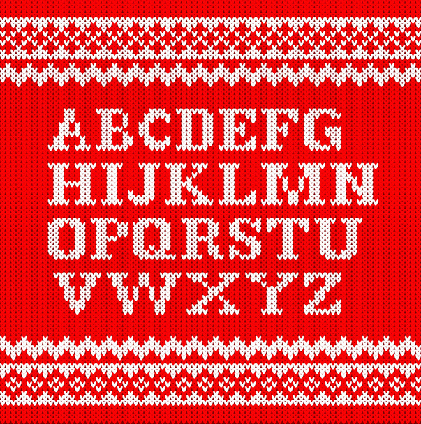 white knitting alphabet on red background - Vector, imagen