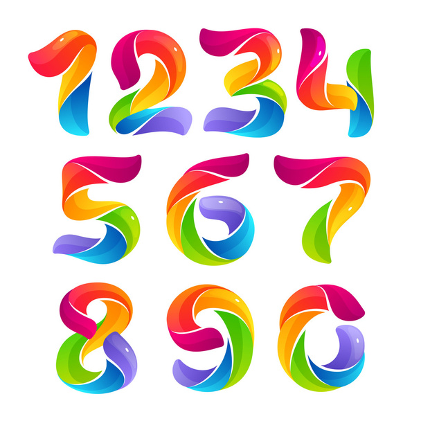 Числа набору логотипів, сформованих барвистими перекрученими лініями
.  - Вектор, зображення