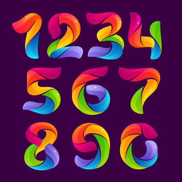 Numbers set logos formed by colorful twisted lines.  - Vektor, Bild
