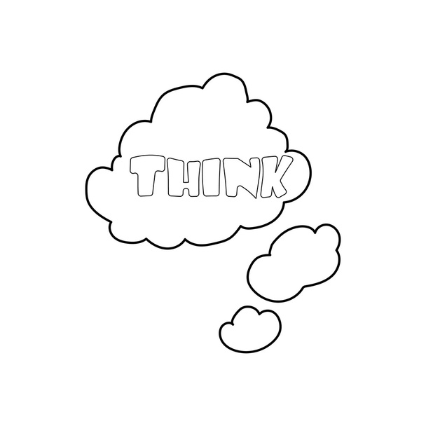 Nuvem com ícone de inscrição pensar, estilo esboço
 - Vetor, Imagem