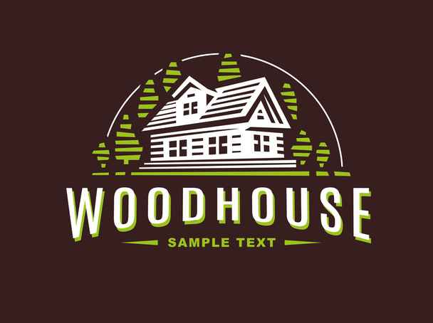 Logo wooden house on dark background - Vector, Image
