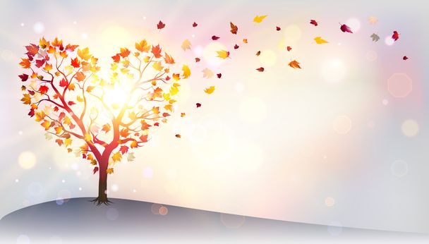 Осень в любви - дерево в форме сердца - Вектор,изображение