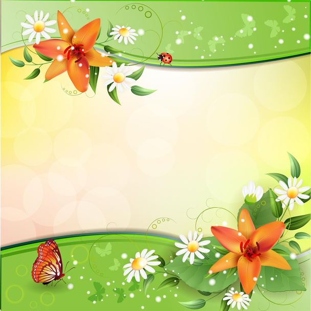 Summer background with beautiful flowers - Вектор,изображение