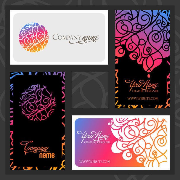 Colorful decorative design of business card with swirling waves - Vetor, Imagem