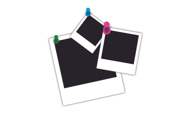 Photos frames with shadows and pushpins on white background - Vector, Image