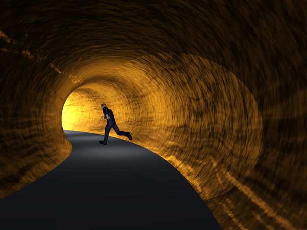  business man running in  dark road tunnel - Photo, Image