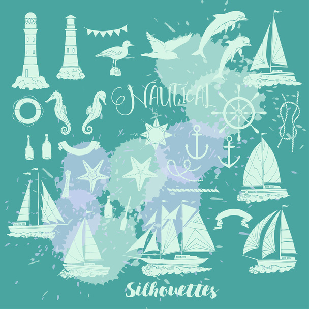 Set with nautical  silhouettes - Vector, Image