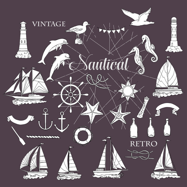Nautical set with ships - Vector, Image