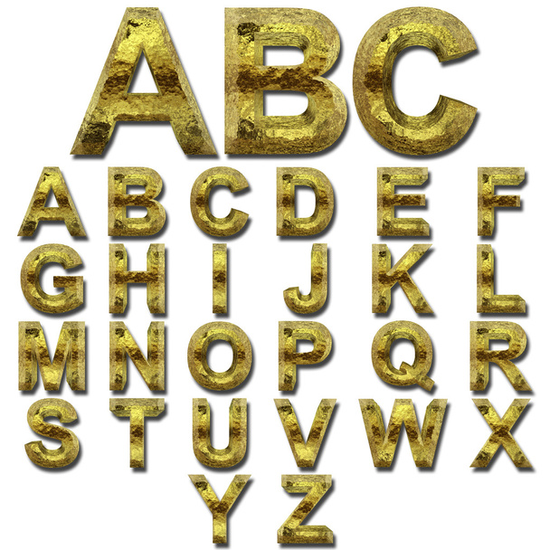goud gouden metalen lettertypeset - Foto, afbeelding