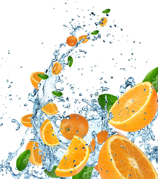 Fresh oranges in water splash - Zdjęcie, obraz