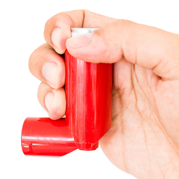 rode astma-inhalator - Foto, afbeelding