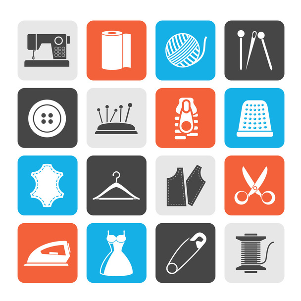 Silhouette sewing equipment and objects icons - Vector, Image